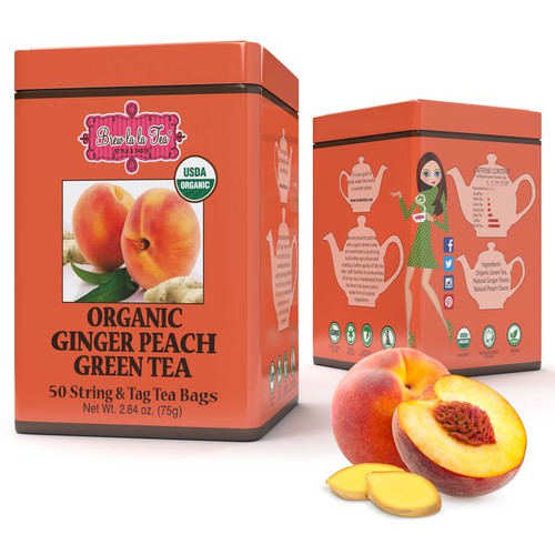 Organic Ginger Peach Green Tea, 50 bags per tin
