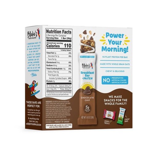 Blake's Seed Based Chocolate Chip Breakfast Bars + Protein