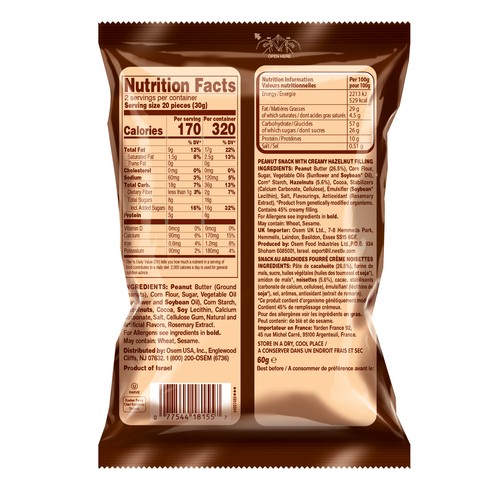 Osem Bamba Peanut Puffs with Creamy Hazelnut Filling, 2.1oz