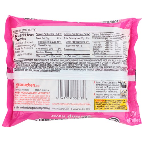 Maruchan Shrimp Flavor Ramen Noodle Soup - 3 oz. Bag