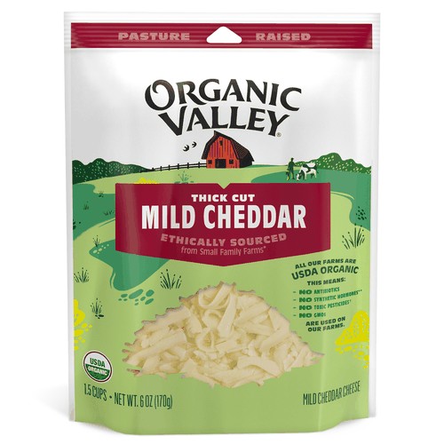 Organic Thick Cut Shredded Mild Cheddar Cheese, 6oz