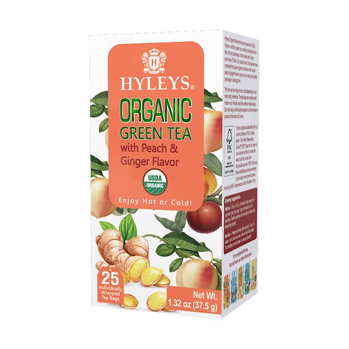 25 Ct Hyleys Organic Green Tea - Peach & Ginger Flavor