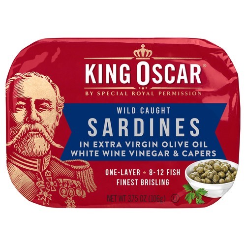 King Oscar Sardines 1L in Ev Olive Oil White Wine Vinegar & Capers 12/3.75