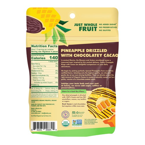 Organic Dried Fruit, Pineapple Rings Drizzled with 100% Cacao