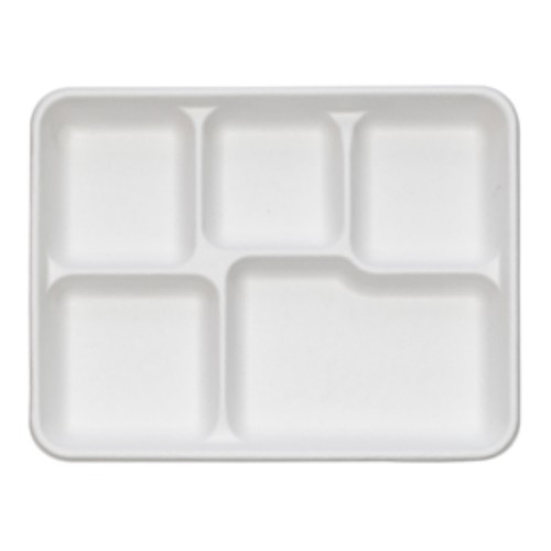 8”x10” Compostable PFAS Free Sugarcane 5 Compartment Lunch Tray