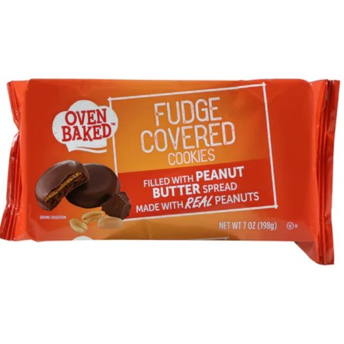 OVEN BAKED FUDGE COVERED COOKIES FILLED WITH PEANUT BUTTER