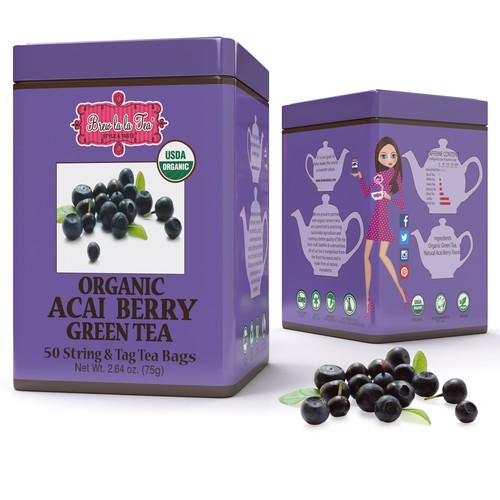 Organic Acai Berry Green Tea, 50 bags per tin