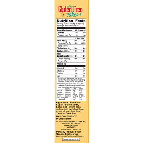 Cake Mix Gluten Free 15 oz Yellow