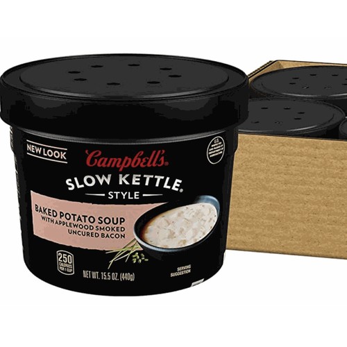 Campbell's Slow Kettle Style Baked Potato Soup With Applewood Smoked Uncured Bacon, 15.5 Ounce Microwavable Bowl (Pack Of 8)