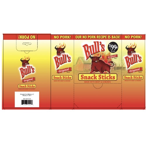Bull's NO PORK Snack Sticks Display box, .25oz