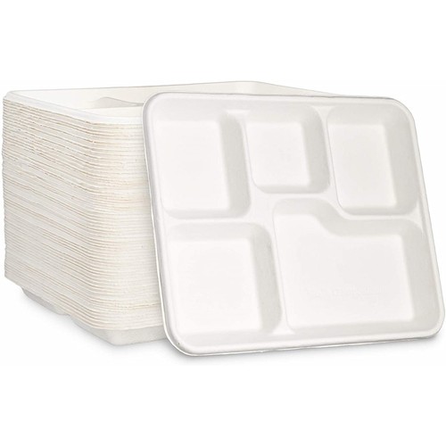 Disposable Fiber Lunch & Cafeteria Tray - 5 Compartment, 500ct