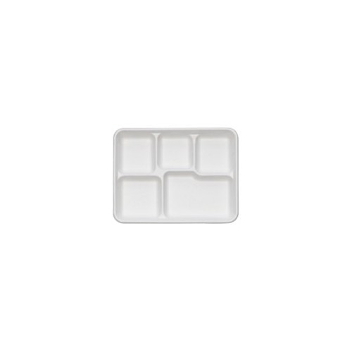 10.5”x8.5”x1.1" Compostable PFAS Free Sugarcane 5 Compartment Lunch Tray