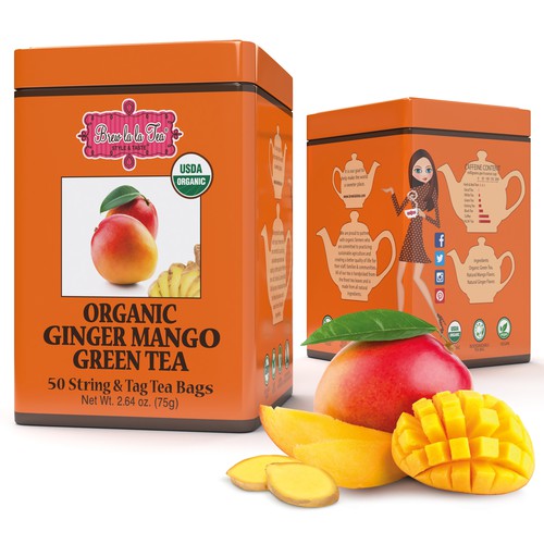 Organic Ginger Mango Green Tea, 50 bags per tin