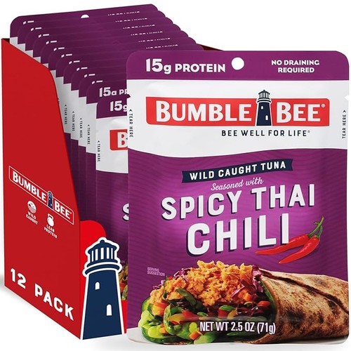 Bumble Bee Spicy Thai Chili Seasoned Tuna, 2.5 oz Pouches (Pack of 12)
