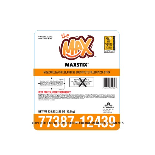 MaxStix WG Mozzarella Cheese Filled Pizza Sticks, 1.93oz, CN