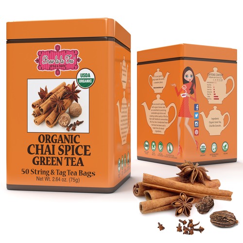 Organic Chai Spice Green Tea, 50 bags per tin