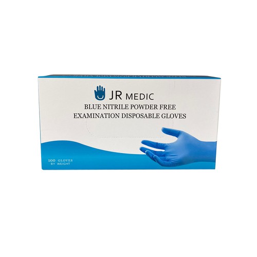 JR Medic Nitrile Disposable Gloves (Blue), Powder Free, Latex Free - FDA 510K, Medium