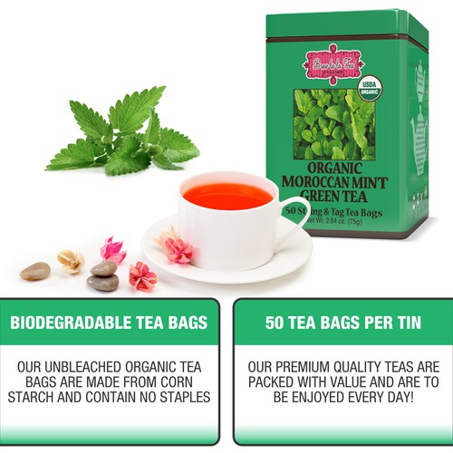 Organic Moroccan Mint Green Tea, 50 bags per tin