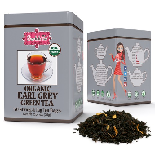 Organic Earl Grey Green Tea, 50 bags per tin