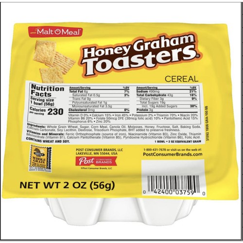 Malt-O-Meals Honey Graham Toasters