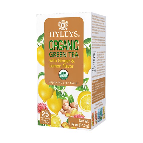 25 Ct Hyleys Organic Green Tea - Ginger & Lemon Flavor