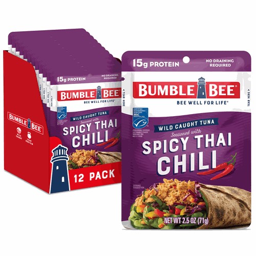 Bumble Bee Spicy Thai Chili Seasoned Tuna, 2.5 oz Pouches (Pack of 12)