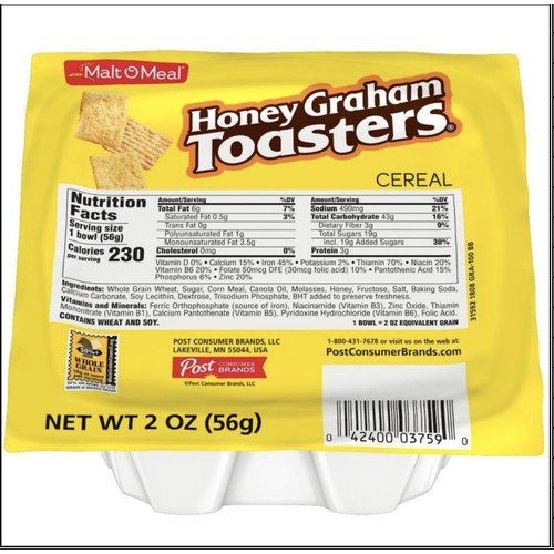 Malt-O-Meals Honey Graham Toasters: K-12 CA