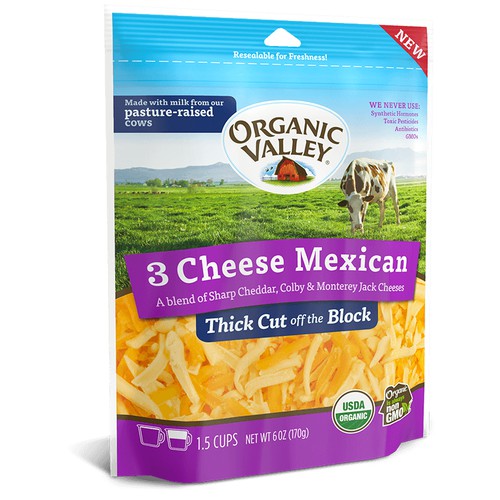 Three Cheese Organic Thick Cut Shredded Mexican Cheese Blend, 12/6 oz