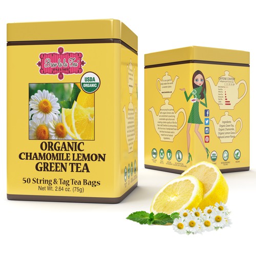 Organic Chamomile Lemon Green Tea, 50 bags per tin