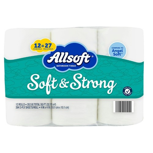 Allsoft Soft & Strong Bathroom Tissue, 12 Rolls