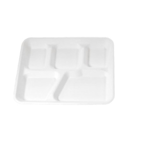 5 Compartment School Lunch Tray, White, Styro, 2/200ct