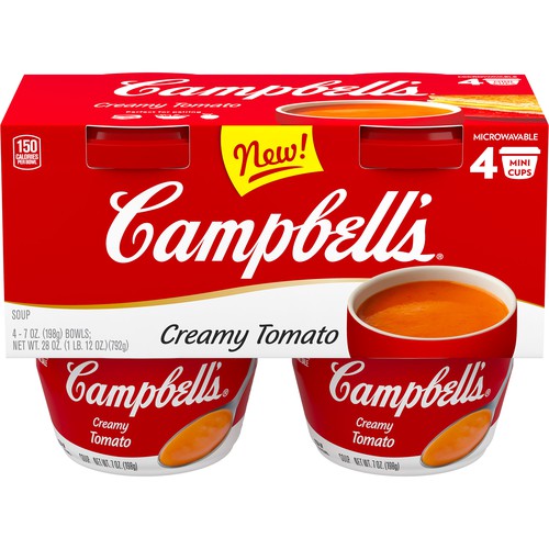 Creamy Tomato Soup, Perfect Lunch Snack, 7 Oz Microwavable Cup (4 pack)
