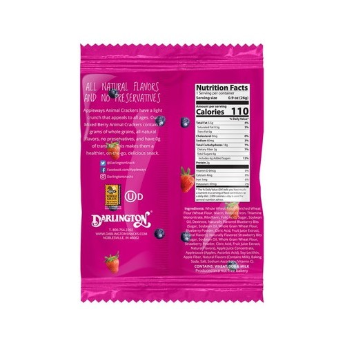 0.9oz Whole Grain Mixed Berry Animal Crackers, IW