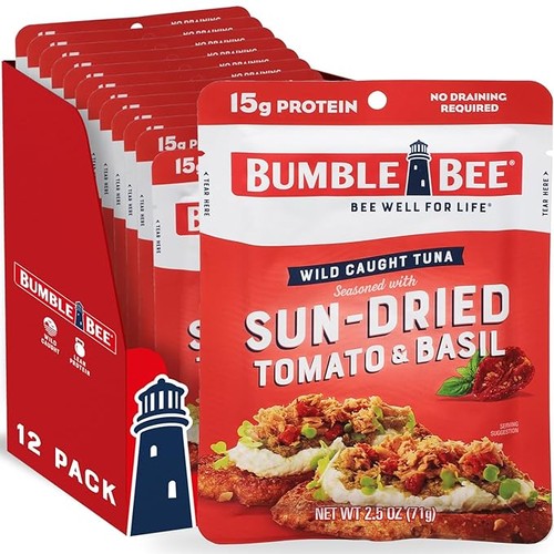 Bumble Bee Sun-Dried Tomato & Basil Seasoned Tuna, 2.5 oz Pouches (Pack of 12)