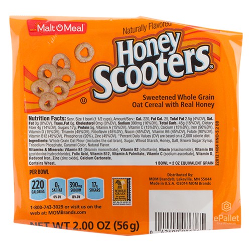 MALTOMEAL Honey Nut Scooters Cereal Single Serving Bowl 48/2 oz