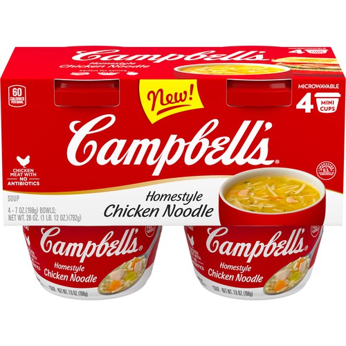 Homestyle Chicken Noodle Soup, Perfect Lunch Snack, 7 Oz Microwavable Cup (4 pack)
