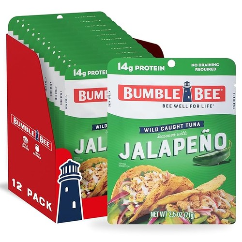 Bumble Bee Jalapeño Seasoned Tuna, 2.5 oz Pouches (Pack of 12)