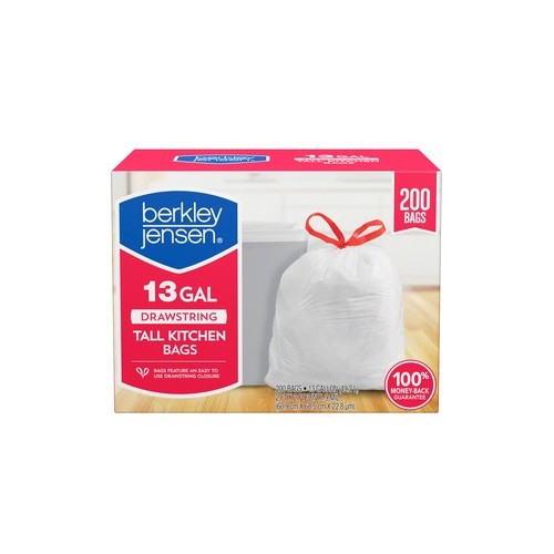 Berkley Jensen 13-Gal. Drawstring Tall Kitchen Bags, 200 ct.