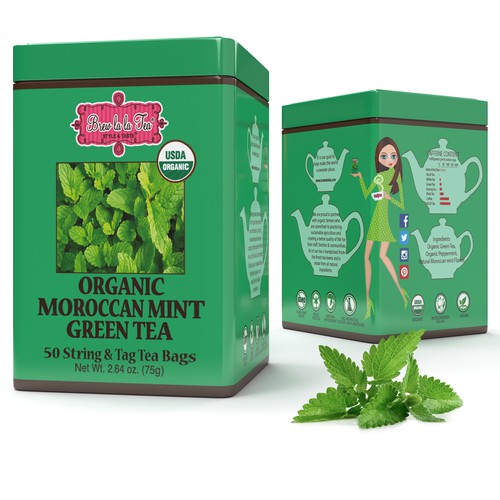 Organic Moroccan Mint Green Tea, 50 bags per tin