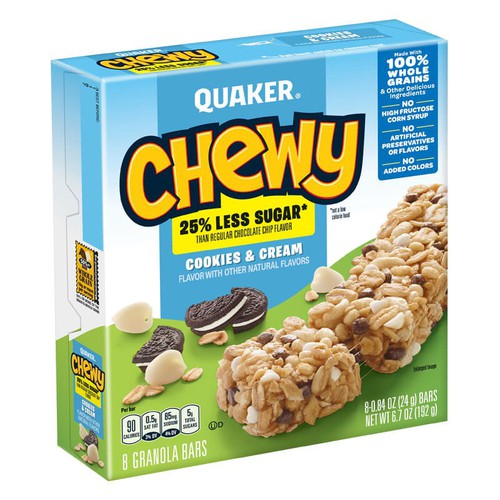 Quaker 25% Less Sugar Chewy Granola Bars Cookies & Cream, .84oz