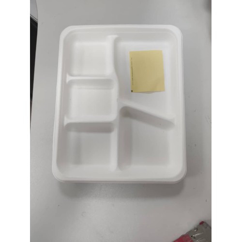 10.5”x8.5”x1.1" Compostable PFAS Free Sugarcane 5 Compartment Lunch Tray