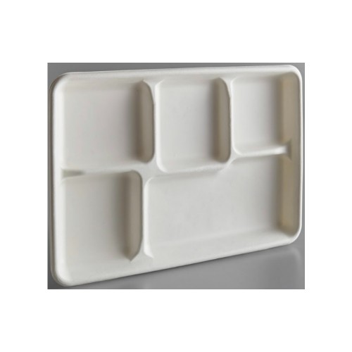 Bagasse 5 Compartment Meal Tray, 4/125ct