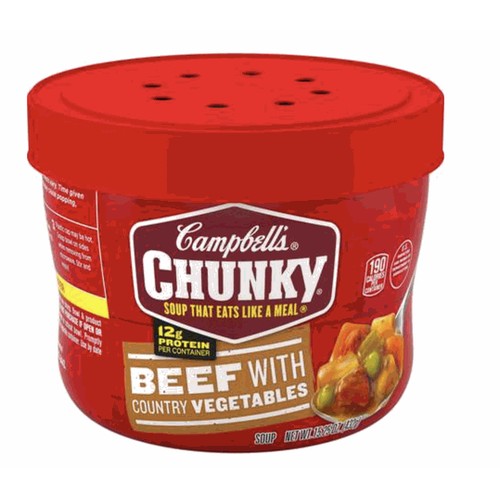 Campbell's Chunky Microwavable Soup, Beef with Country Vegetables Soup, 15.25 Ounce Bowl (Pack of 8)