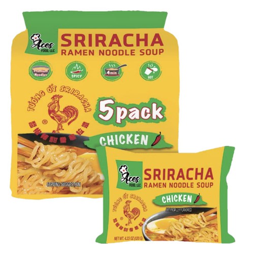 Huy Fong Sriracha Ramen 120g Pouch Chicken, 5 Pack