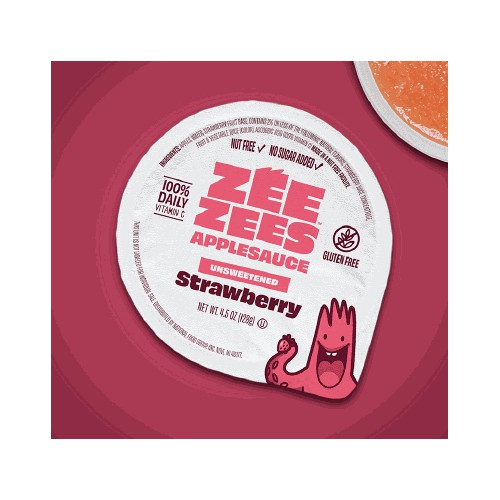 Zee Zees Applesauce Cup, Strawberry, Unsweetened, 4.5 oz