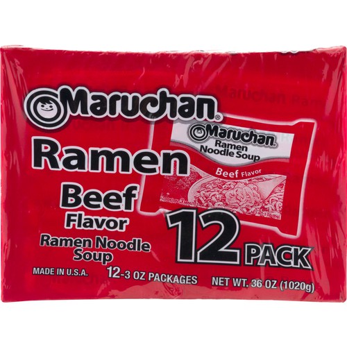 Maruchan Beef Flavor Ramen Noodle Soup, 12/3oz Bag