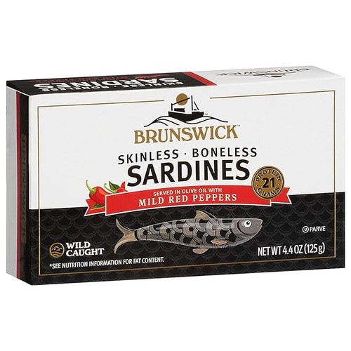 Brunswick Skinless & Boneless Sardines in Olive Oil with Mild Red Peppers