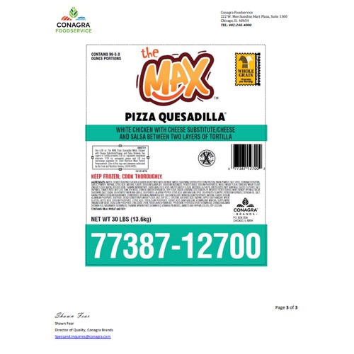 The MAX WG Chicken Pizza Quesadilla, 5oz, CN