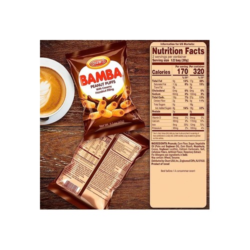 Osem Bamba Peanut Puffs with Creamy Hazelnut Filling, 2.1oz