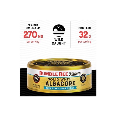 Bumble Bee Prime Solid White Albacore Tuna Low Sodium in Water, 5 oz Can (Pack of 12)